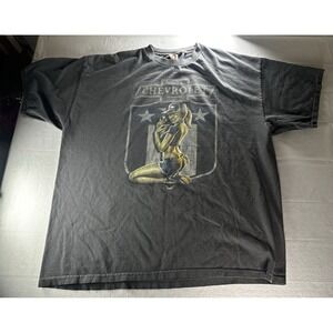 VTG Chevrolet American Built Army Pin Up Girl Shirt Men 2XLGray Short Sleeve
